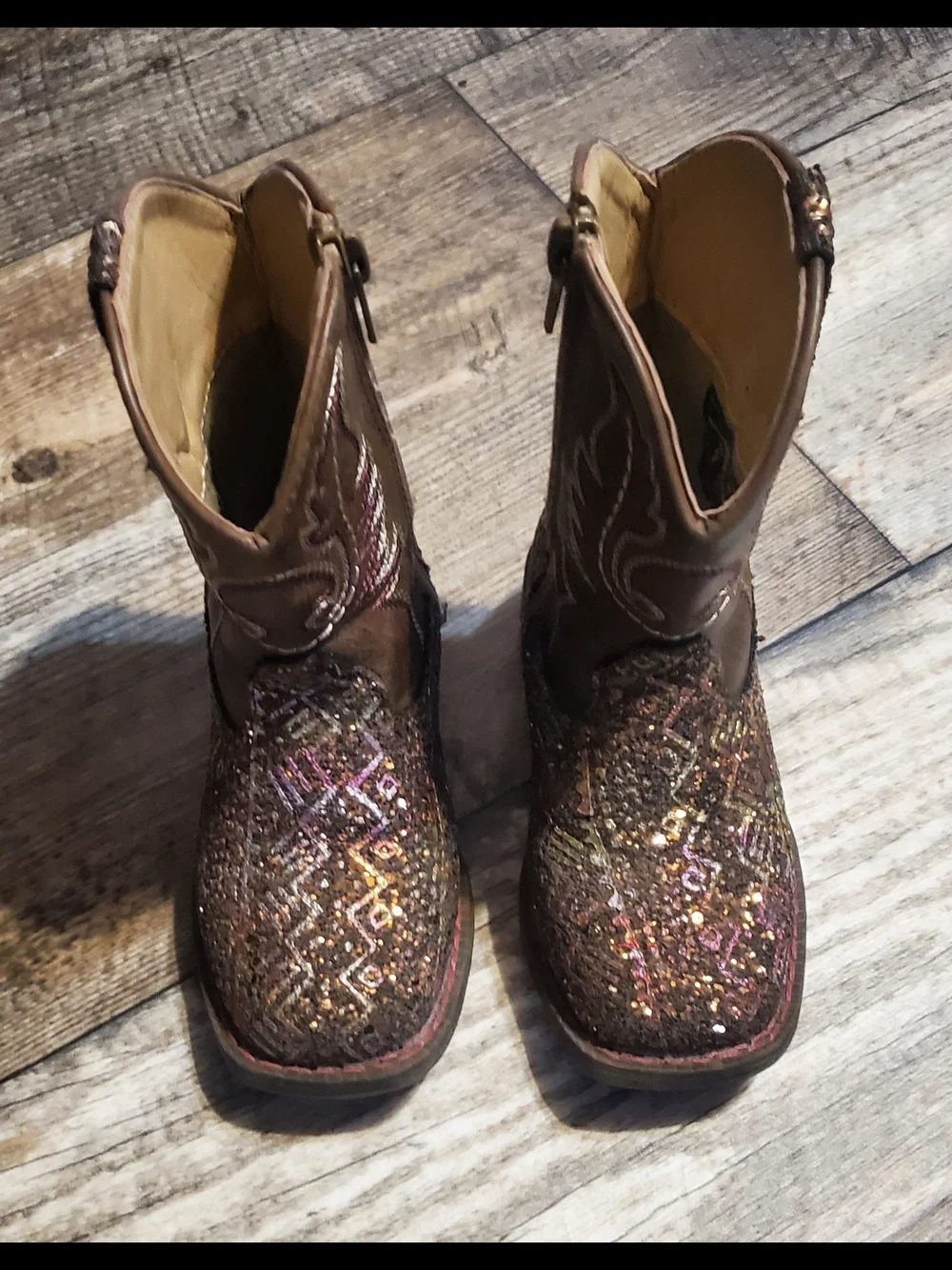Roper Brown Aztec Glitter & Sequin Toddler Western Boots Size 7